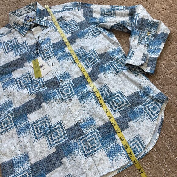 Robert Graham Player Classic Fit Button Down Shirt Mens M White Blue Flip Cuff - Picture 11 of 12